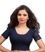 Navy And Blue Cotton Lycra  Readymade Blouse
