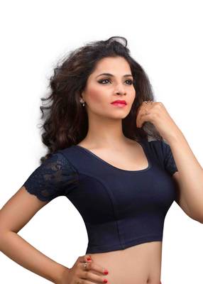Navy And Blue Cotton Lycra  Readymade Blouse 2