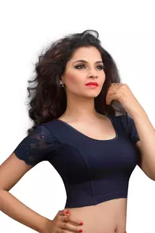 Navy And Blue Cotton Lycra  Readymade Blouse