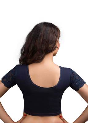 Navy And Blue Cotton Lycra  Readymade Blouse 3