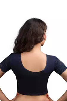 Navy And Blue Cotton Lycra  Readymade Blouse