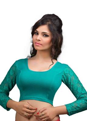 Rama And Green Cotton Lycra  Readymade Blouse 1