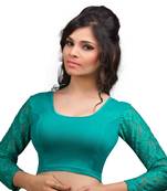 Rama And Green Cotton Lycra  Readymade Blouse
