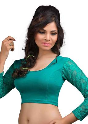 Rama And Green Cotton Lycra  Readymade Blouse 2