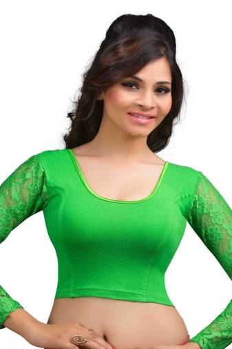 Parrot And Green Cotton Lycra  Readymade Blouse