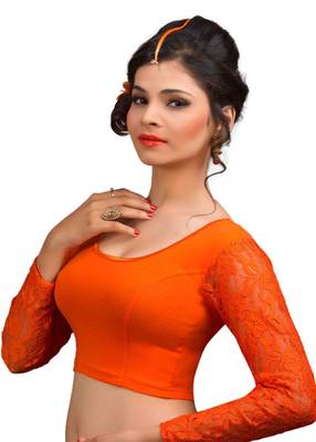 Orange Cotton Lycra  Readymade Blouse 2