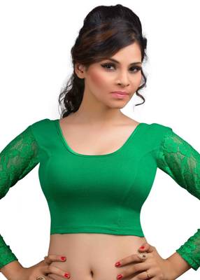 Green Cotton Lycra  Readymade Blouse 1