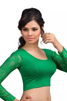 Green Cotton Lycra  Readymade Blouse