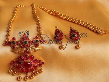 Awesome Royal Pink Green Peacock Designer Necklace Set  1