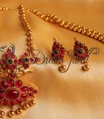 Awesome Royal Pink Green Peacock Designer Necklace Set 