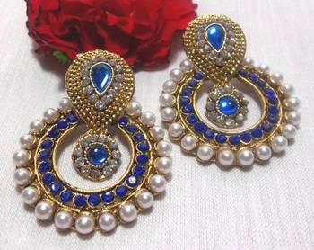 Blue stone pearl polki earrings 1