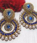 Blue stone pearl polki earrings