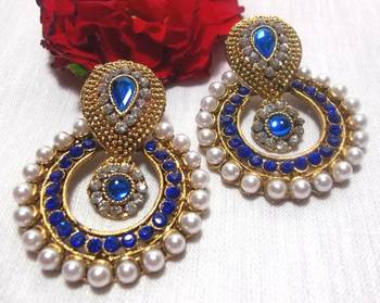 Blue stone pearl polki earrings 2
