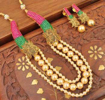 Royal Semiprecious Ruby Emerald Bridal Lotus Necklace Set 1
