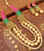 Royal Semiprecious Ruby Emerald Bridal Lotus Necklace Set