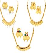 Exquitely Laxmi Coin Temple Gold Plated Set of 3 Necklace Set Combo For Women