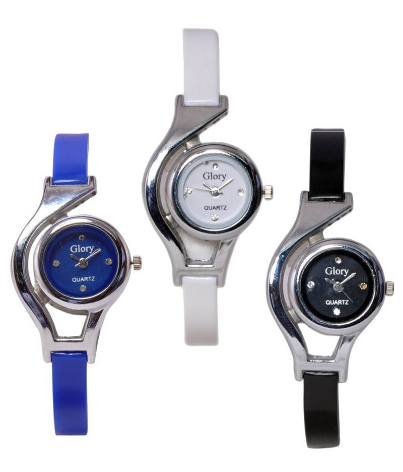 Glory deginer multi color analog watch combo(black,white,blue)