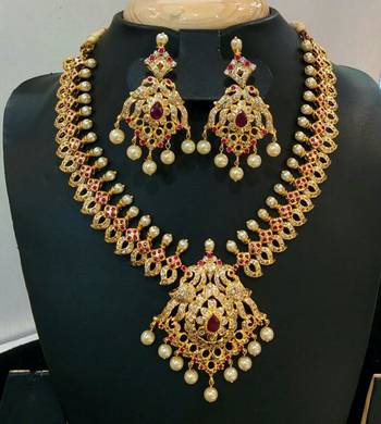 Georgeous High Gold Plated Rubys And  Stones Necklace Set 1
