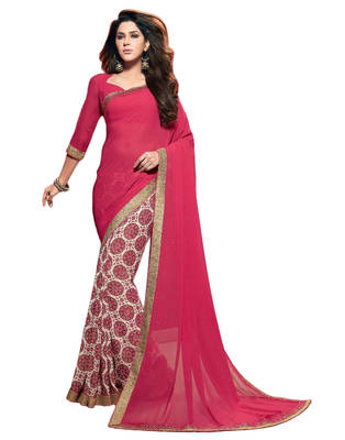 Pink Printed Georgette Saree With Blouse 1