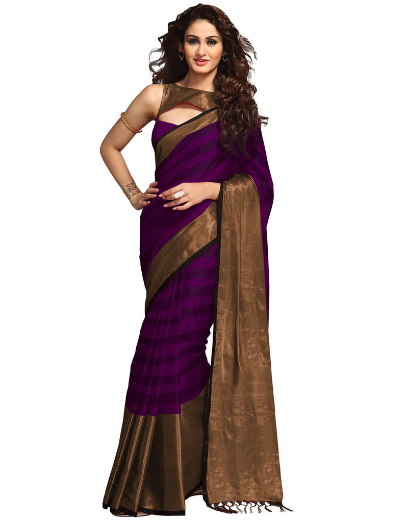 purple printed cotton saree With Blouse