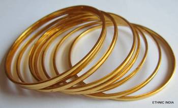 PLAIN THIN 8 BANGLE SET GOLD TONE sz 2.10 XXL 3