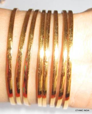 PLAIN THIN 8 BANGLE SET GOLD TONE sz 2.10 XXL 4
