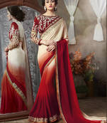 Maroon & Cream embroidered chiffon and georgette saree With Blouse