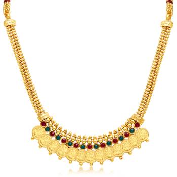 Stylish Laxmi Coin Temple Gold Plated Necklace Set For Women 2