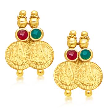 Stylish Laxmi Coin Temple Gold Plated Necklace Set For Women 3