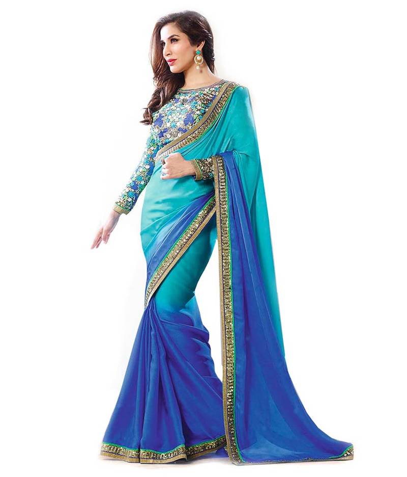 Janasya women's Blue color Georgette sareee