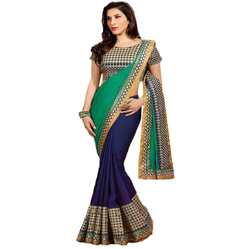 multicolor embroidered georgette saree With Blouse 1