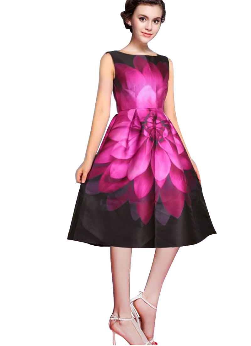 Pink and black printed raw silk western wear