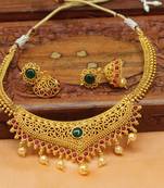 Designer Gold Plated Kempu Necklace