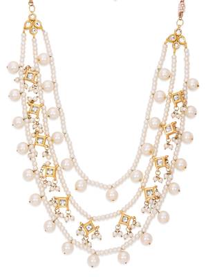 Kundan And Pearls Three Line Necklace 1