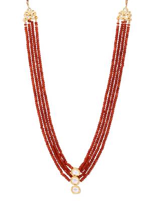 Tangerine Semi Precious Onyx And Uncut Kundan Necklace 1