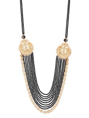 Black Crystals And Gold Kundan Heavy Layered Necklace 1