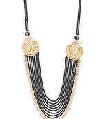 Black Crystals And Gold Kundan Heavy Layered Necklace