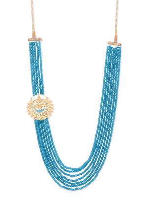 Turquoise Onyx And Meenakari Kundan Pankhi Brooch Necklace 1