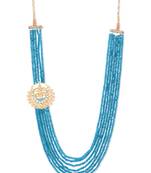 Turquoise Onyx And Meenakari Kundan Pankhi Brooch Necklace