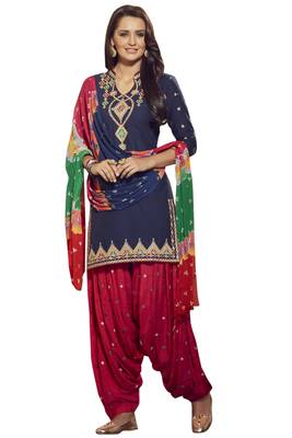 Blue embroidered cotton unstitched salwar with dupatta 1