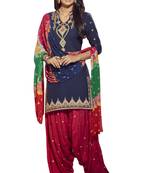 Blue embroidered cotton unstitched salwar with dupatta