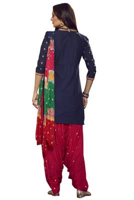 Blue embroidered cotton unstitched salwar with dupatta 2