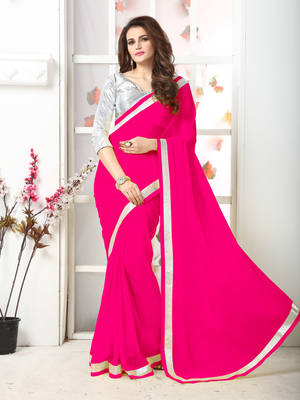 Pink  Embroidery chiffon saree with blouse 1