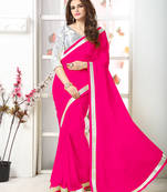 Pink  Embroidery chiffon saree with blouse