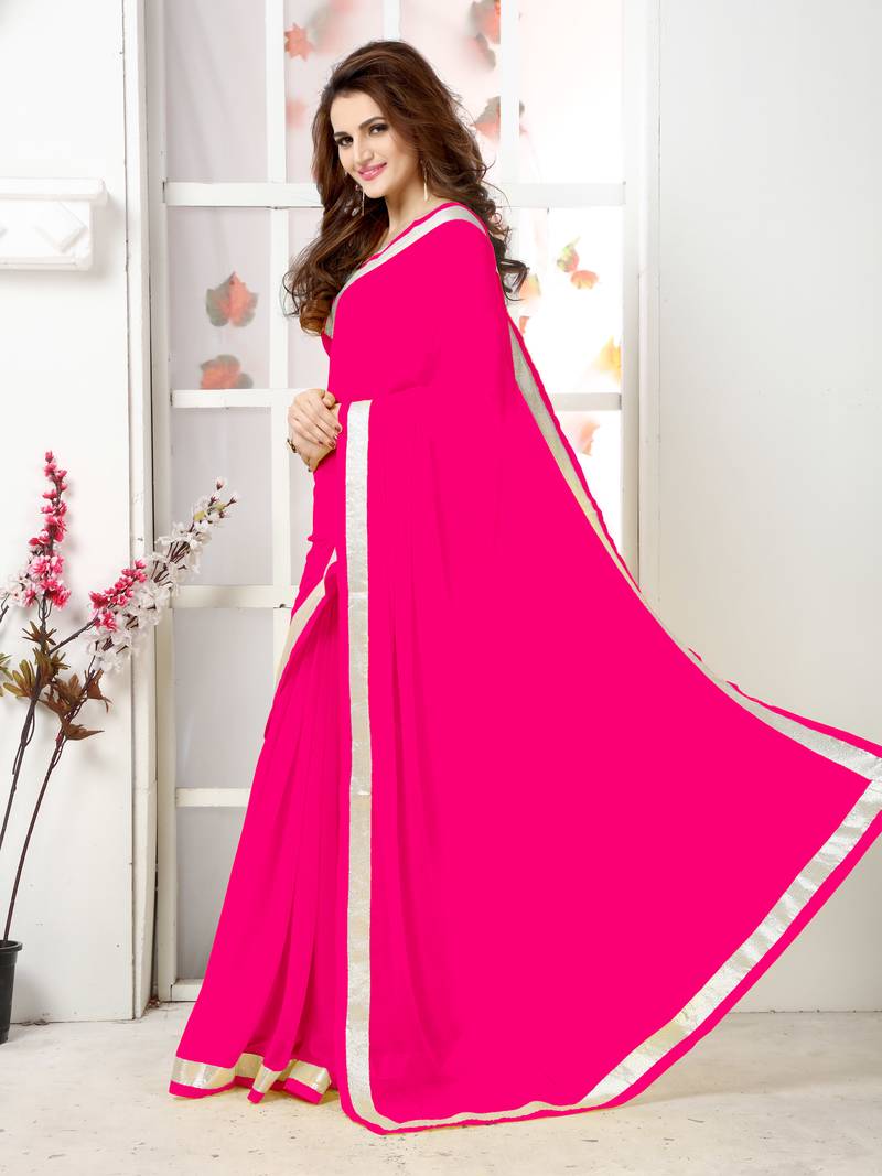 Pink  Embroidery chiffon saree with blouse