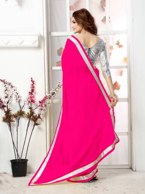 Pink  Embroidery chiffon saree with blouse 3