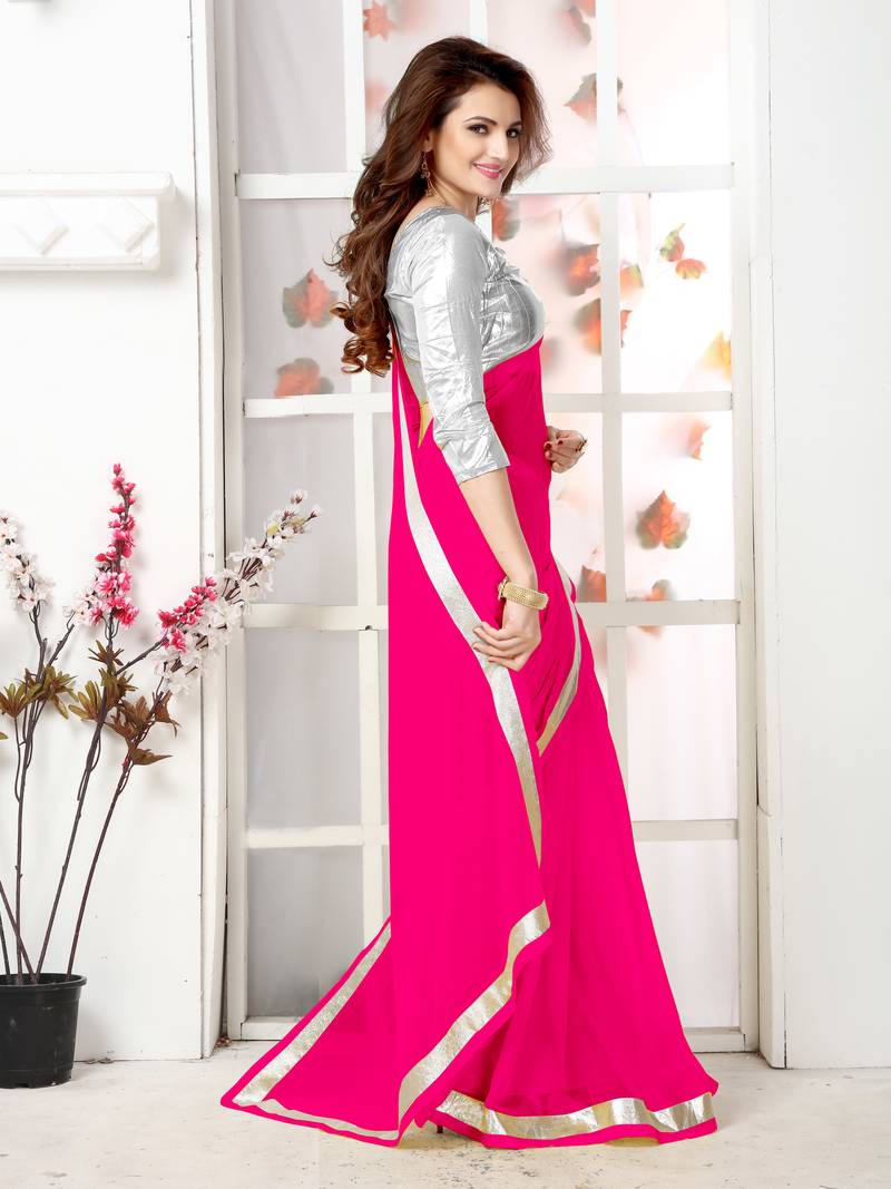 Pink  Embroidery chiffon saree with blouse