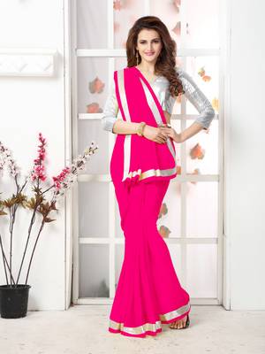 Pink  Embroidery chiffon saree with blouse 5