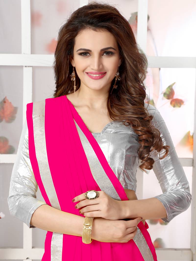 Pink  Embroidery chiffon saree with blouse