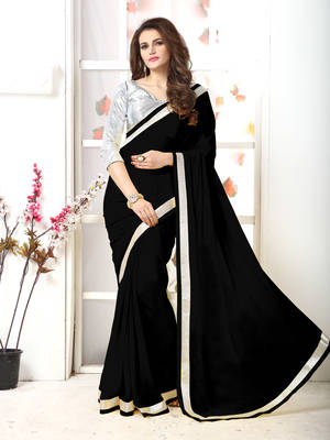 Black Embroidery Chiffon Saree With Blouse 1
